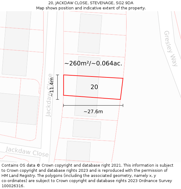 20, JACKDAW CLOSE, STEVENAGE, SG2 9DA: Plot and title map