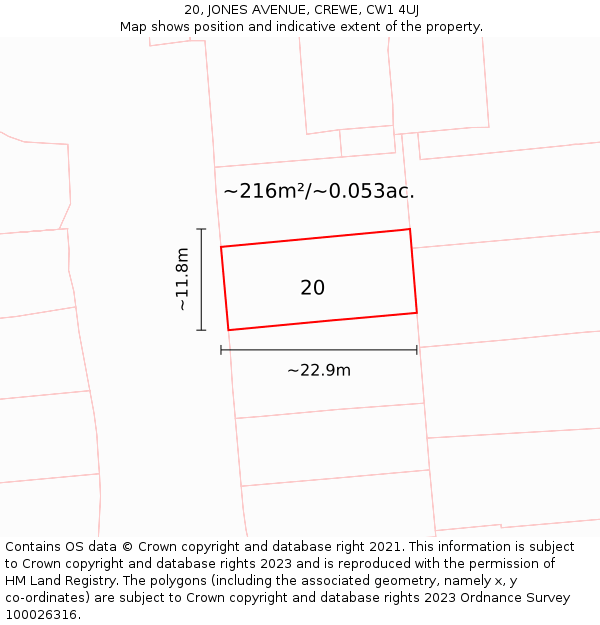 20, JONES AVENUE, CREWE, CW1 4UJ: Plot and title map