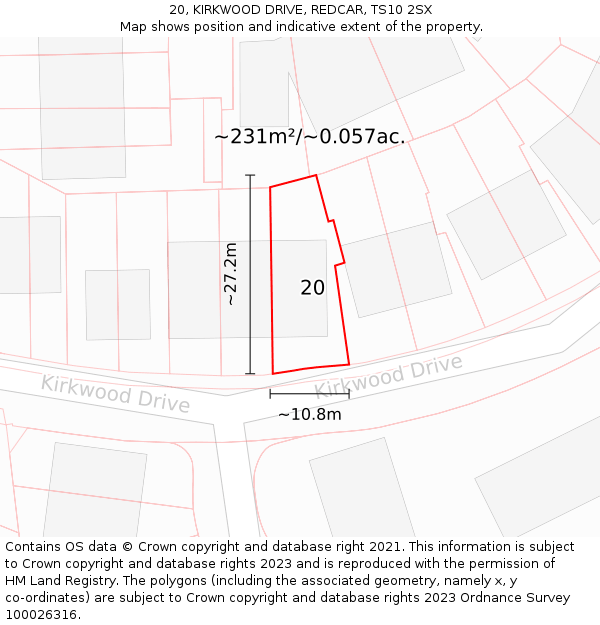 20, KIRKWOOD DRIVE, REDCAR, TS10 2SX: Plot and title map