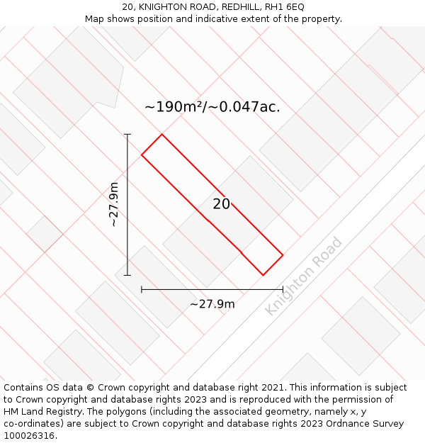 20, KNIGHTON ROAD, REDHILL, RH1 6EQ: Plot and title map