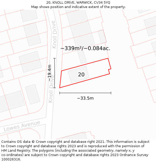 20, KNOLL DRIVE, WARWICK, CV34 5YQ: Plot and title map