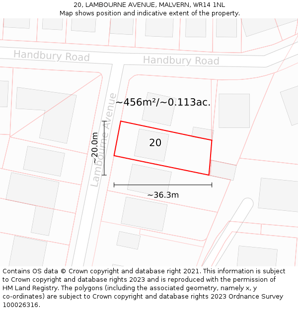 20, LAMBOURNE AVENUE, MALVERN, WR14 1NL: Plot and title map