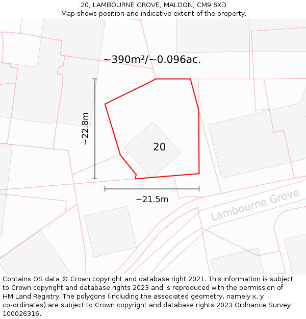 20, LAMBOURNE GROVE, MALDON, CM9 6XD: Plot and title map