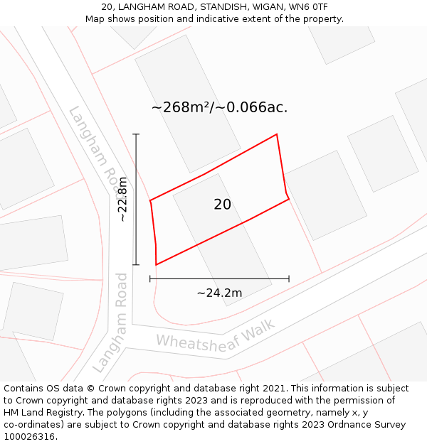 20, LANGHAM ROAD, STANDISH, WIGAN, WN6 0TF: Plot and title map