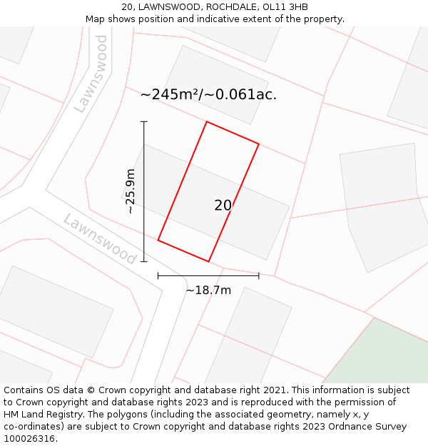 20, LAWNSWOOD, ROCHDALE, OL11 3HB: Plot and title map