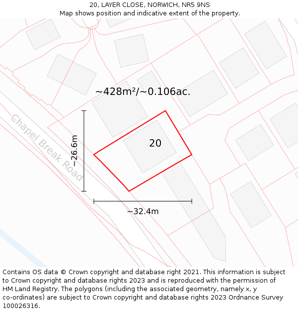 20, LAYER CLOSE, NORWICH, NR5 9NS: Plot and title map