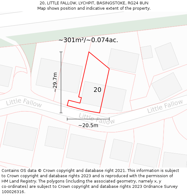 20, LITTLE FALLOW, LYCHPIT, BASINGSTOKE, RG24 8UN: Plot and title map