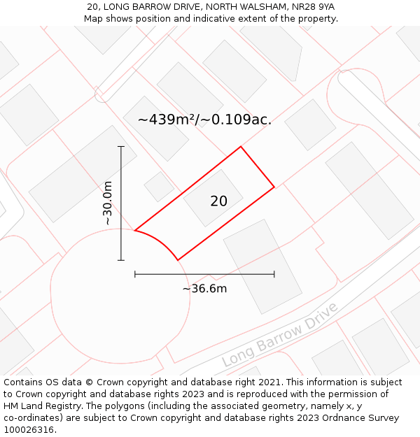 20, LONG BARROW DRIVE, NORTH WALSHAM, NR28 9YA: Plot and title map