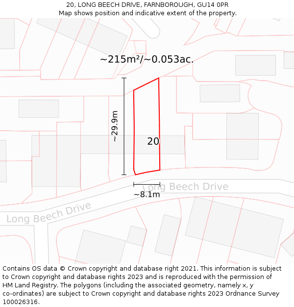 20, LONG BEECH DRIVE, FARNBOROUGH, GU14 0PR: Plot and title map