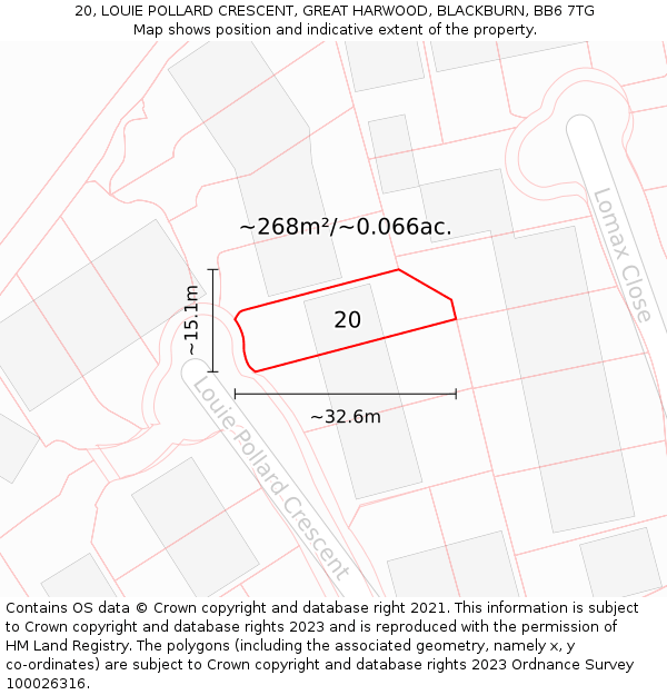 20, LOUIE POLLARD CRESCENT, GREAT HARWOOD, BLACKBURN, BB6 7TG: Plot and title map