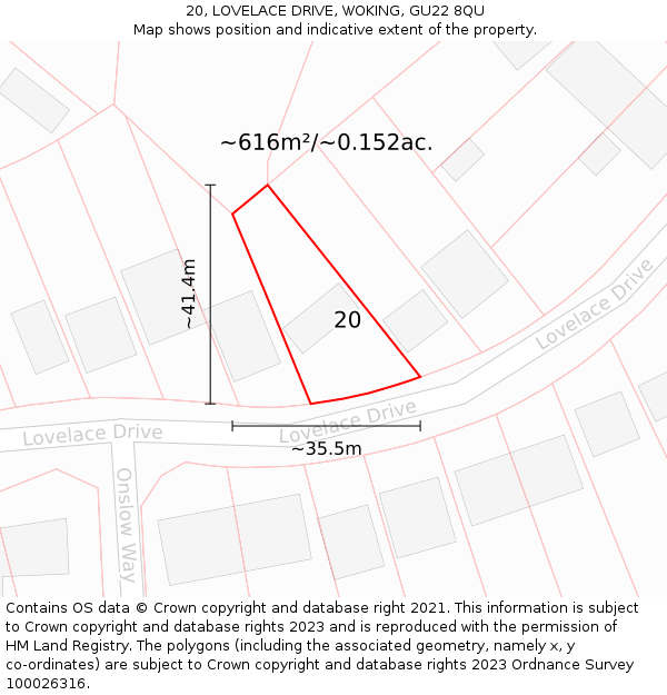 20, LOVELACE DRIVE, WOKING, GU22 8QU: Plot and title map