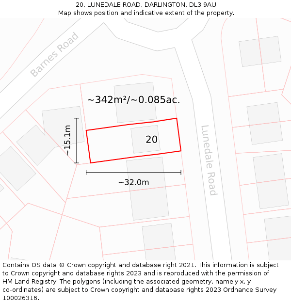 20, LUNEDALE ROAD, DARLINGTON, DL3 9AU: Plot and title map