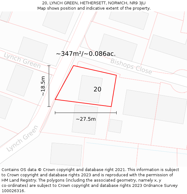 20, LYNCH GREEN, HETHERSETT, NORWICH, NR9 3JU: Plot and title map