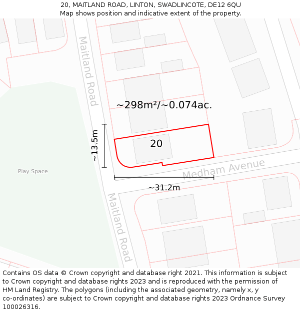 20, MAITLAND ROAD, LINTON, SWADLINCOTE, DE12 6QU: Plot and title map