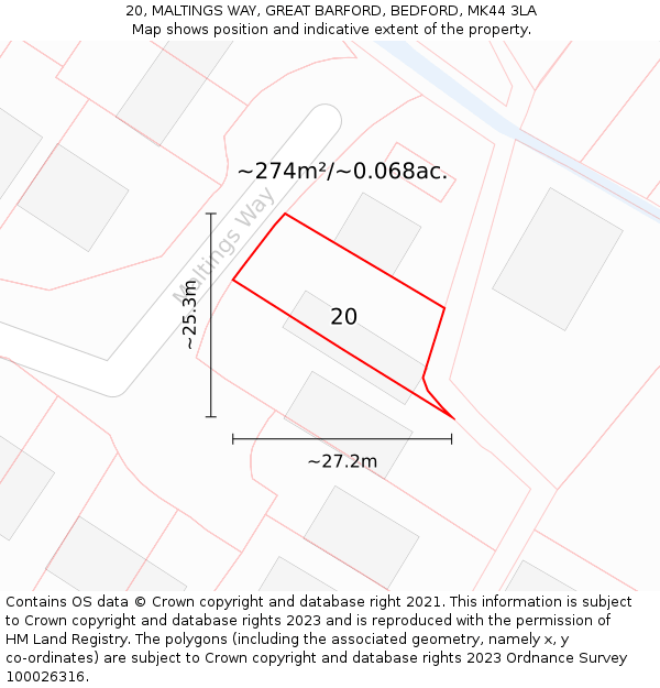 20, MALTINGS WAY, GREAT BARFORD, BEDFORD, MK44 3LA: Plot and title map