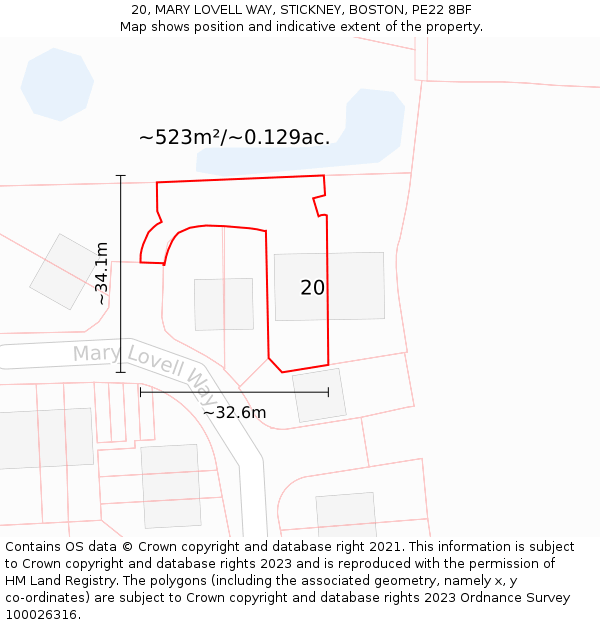 20, MARY LOVELL WAY, STICKNEY, BOSTON, PE22 8BF: Plot and title map