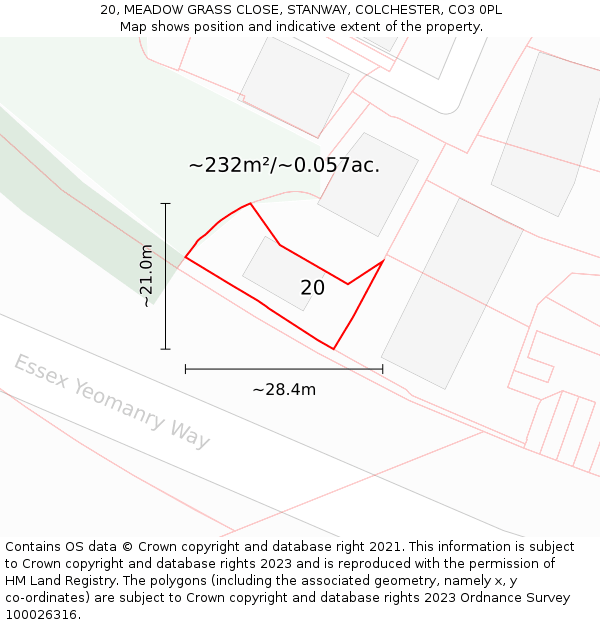 20, MEADOW GRASS CLOSE, STANWAY, COLCHESTER, CO3 0PL: Plot and title map