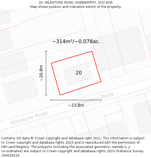 20, MILESTONE ROAD, KNEBWORTH, SG3 6DA: Plot and title map