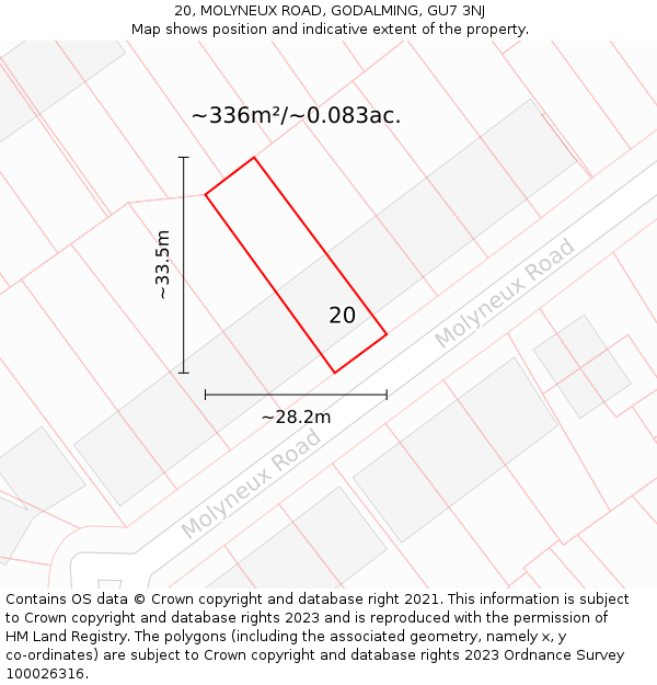 20, MOLYNEUX ROAD, GODALMING, GU7 3NJ: Plot and title map