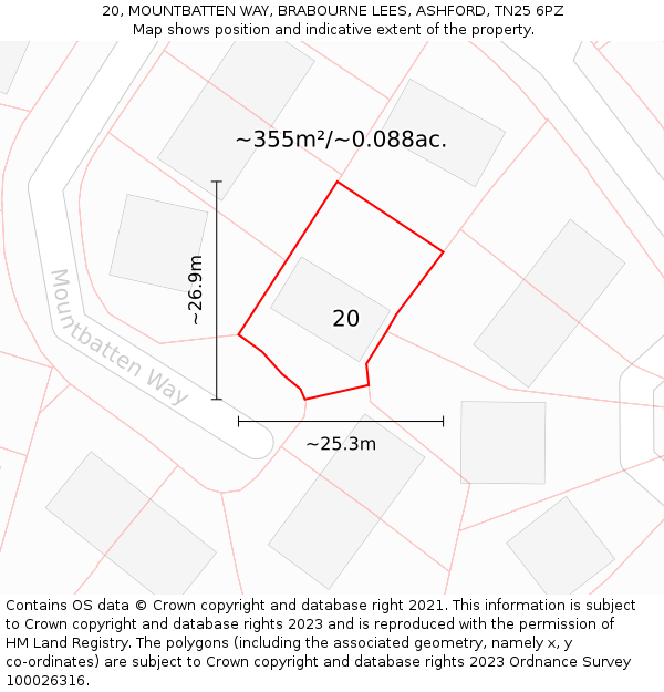 20, MOUNTBATTEN WAY, BRABOURNE LEES, ASHFORD, TN25 6PZ: Plot and title map