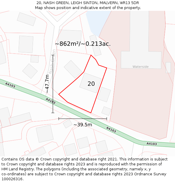 20, NASH GREEN, LEIGH SINTON, MALVERN, WR13 5DR: Plot and title map