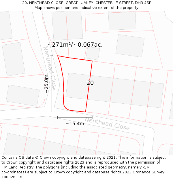 20, NENTHEAD CLOSE, GREAT LUMLEY, CHESTER LE STREET, DH3 4SP: Plot and title map