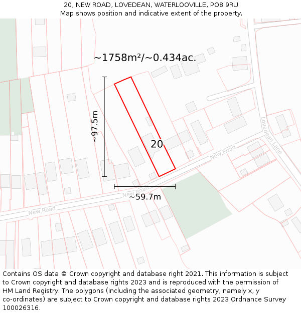 20, NEW ROAD, LOVEDEAN, WATERLOOVILLE, PO8 9RU: Plot and title map