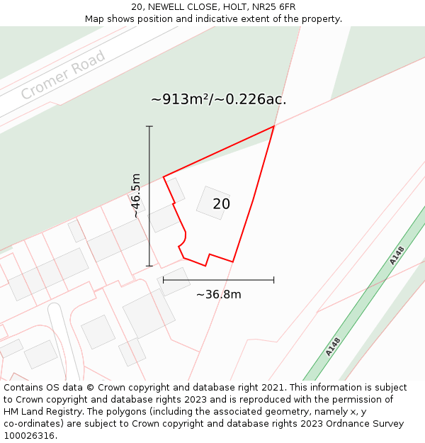 20, NEWELL CLOSE, HOLT, NR25 6FR: Plot and title map