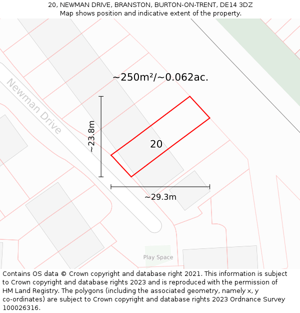 20, NEWMAN DRIVE, BRANSTON, BURTON-ON-TRENT, DE14 3DZ: Plot and title map