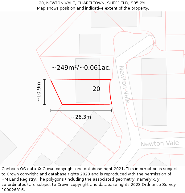 20, NEWTON VALE, CHAPELTOWN, SHEFFIELD, S35 2YL: Plot and title map