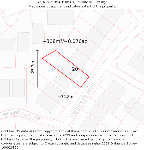 20, NIGHTINGALE ROAD, LIVERPOOL, L12 0QF: Plot and title map