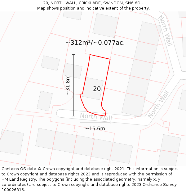 20, NORTH WALL, CRICKLADE, SWINDON, SN6 6DU: Plot and title map