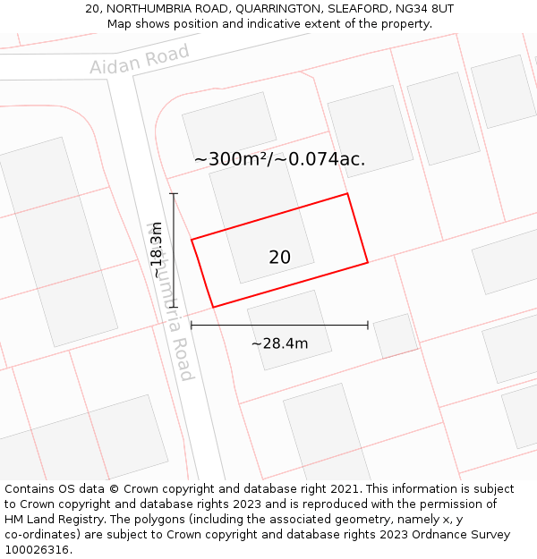 20, NORTHUMBRIA ROAD, QUARRINGTON, SLEAFORD, NG34 8UT: Plot and title map