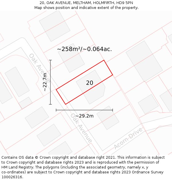 20, OAK AVENUE, MELTHAM, HOLMFIRTH, HD9 5PN: Plot and title map