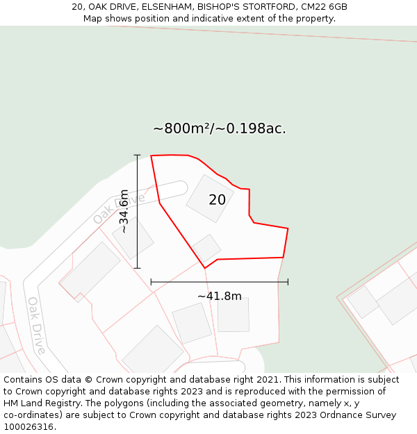 20, OAK DRIVE, ELSENHAM, BISHOP'S STORTFORD, CM22 6GB: Plot and title map