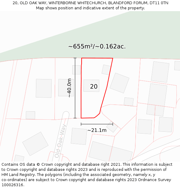 20, OLD OAK WAY, WINTERBORNE WHITECHURCH, BLANDFORD FORUM, DT11 0TN: Plot and title map