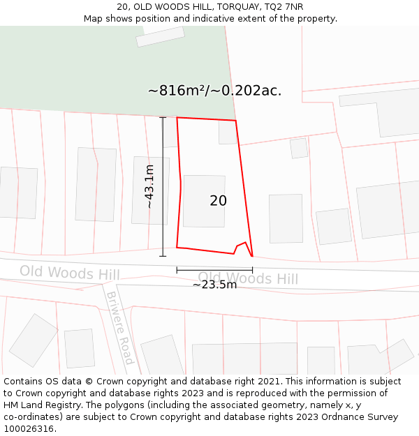 20, OLD WOODS HILL, TORQUAY, TQ2 7NR: Plot and title map