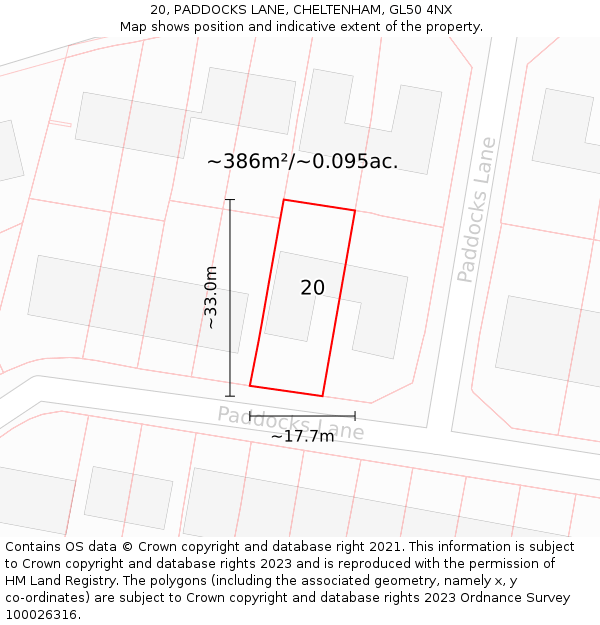 20, PADDOCKS LANE, CHELTENHAM, GL50 4NX: Plot and title map