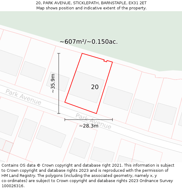 20, PARK AVENUE, STICKLEPATH, BARNSTAPLE, EX31 2ET: Plot and title map