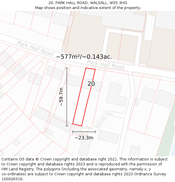 20, PARK HALL ROAD, WALSALL, WS5 3HG: Plot and title map