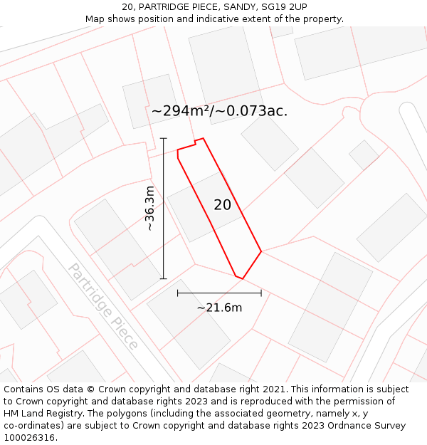 20, PARTRIDGE PIECE, SANDY, SG19 2UP: Plot and title map