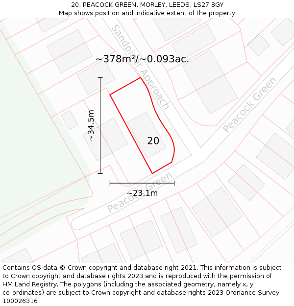 20, PEACOCK GREEN, MORLEY, LEEDS, LS27 8GY: Plot and title map