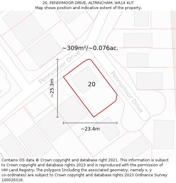 20, PENNYMOOR DRIVE, ALTRINCHAM, WA14 4UT: Plot and title map