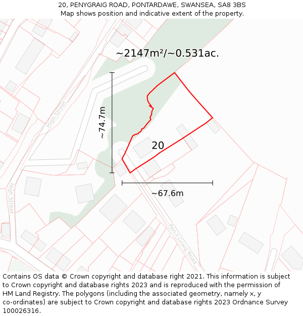 20, PENYGRAIG ROAD, PONTARDAWE, SWANSEA, SA8 3BS: Plot and title map