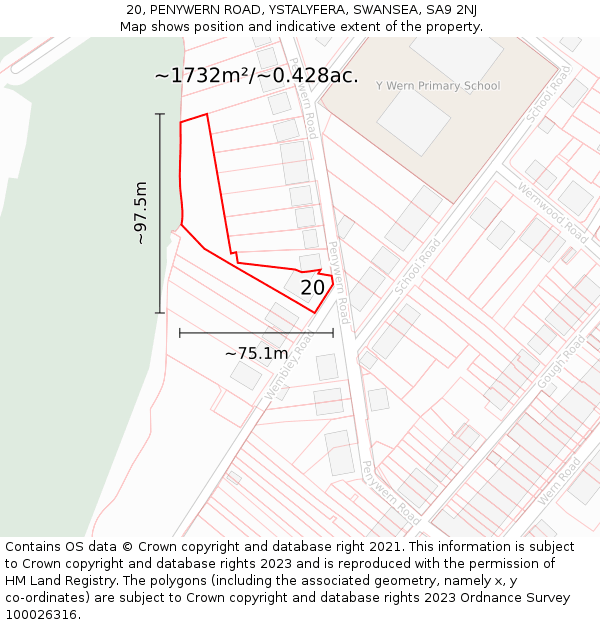 20, PENYWERN ROAD, YSTALYFERA, SWANSEA, SA9 2NJ: Plot and title map