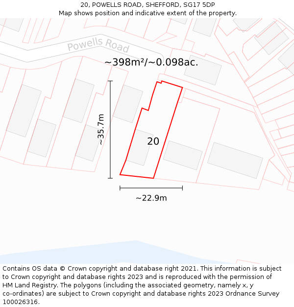 20, POWELLS ROAD, SHEFFORD, SG17 5DP: Plot and title map