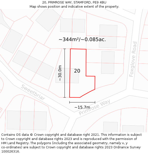 20, PRIMROSE WAY, STAMFORD, PE9 4BU: Plot and title map