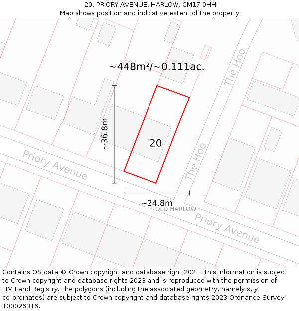 20, PRIORY AVENUE, HARLOW, CM17 0HH: Plot and title map