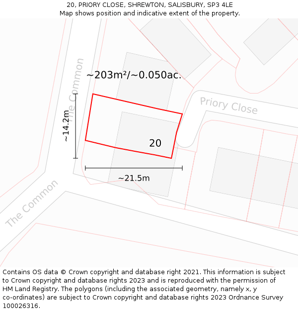 20, PRIORY CLOSE, SHREWTON, SALISBURY, SP3 4LE: Plot and title map