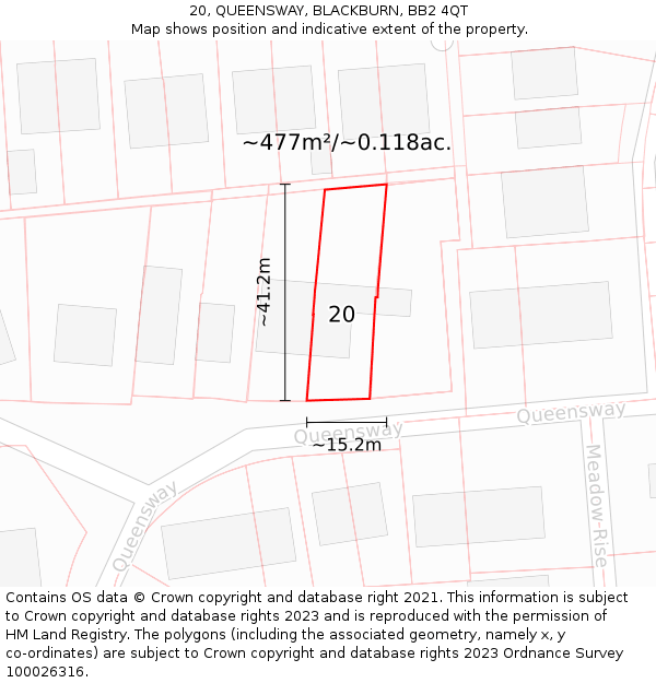 20, QUEENSWAY, BLACKBURN, BB2 4QT: Plot and title map